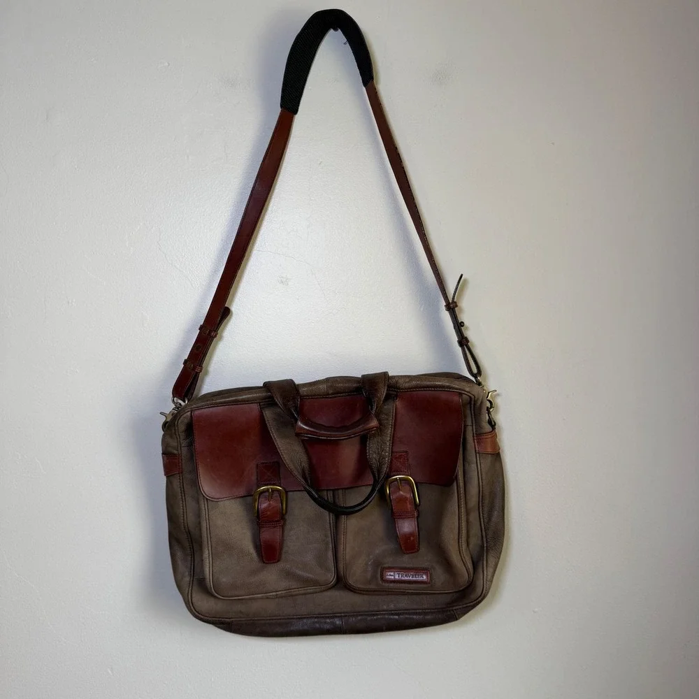 Vintage L.L. Bean Traveler Satchel Leather Briefcase Messenger Bag Large Brown